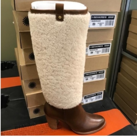 NWT Camel Champagne Ugg Ava Leather Shearling Boot - Picture 6 of 6